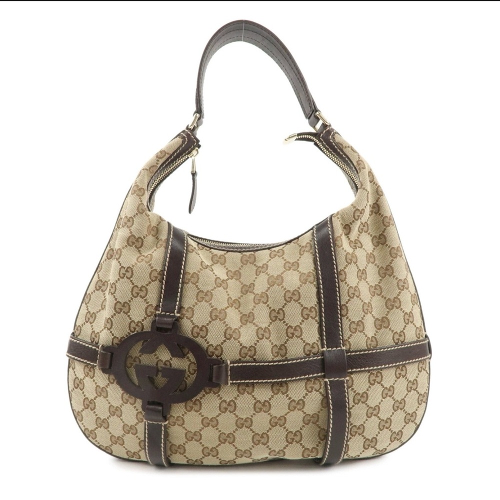 Gucci Tan and Dark Brown Logo Shoulder Bag